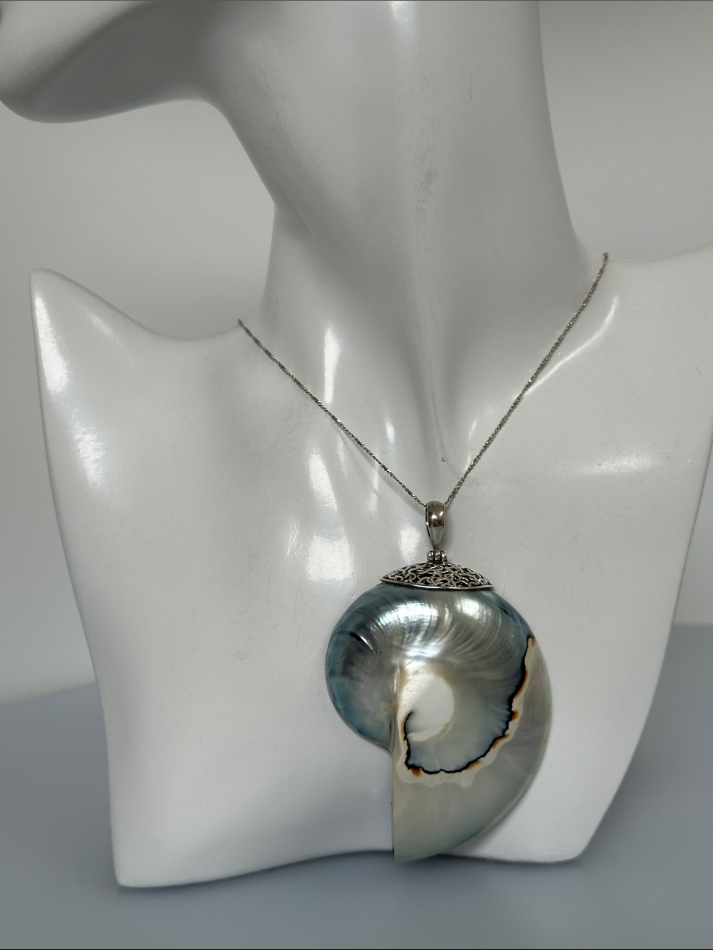 Siena 925 Sterling Silver Blue Mother-Of-Pearl Nautilus Shell Italy Necklace